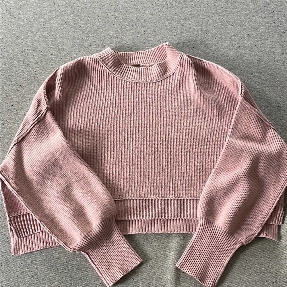 Free People Pink Cropped Crew Neck Sweater